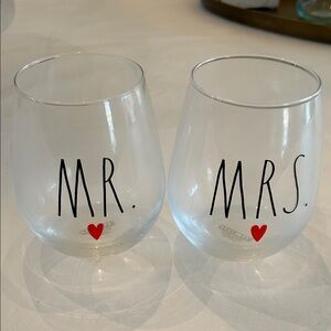 Rae Dunn Mr. and Mrs. Stemless Wine Glasses